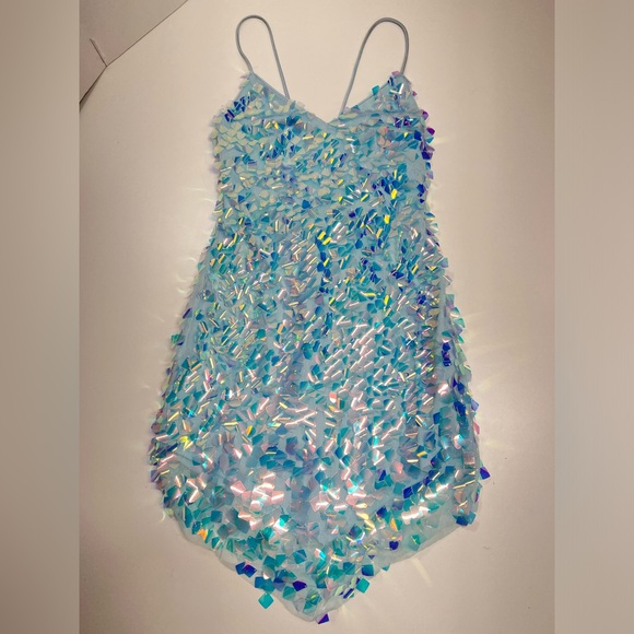 Blondie Nites Sequin Pointed Hem Mini Dress White Blue New With TagS Size 1 XS - Picture 10 of 14